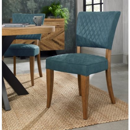 Portland Logan Rustic Oak Upholstered Chair - Azure Velvet