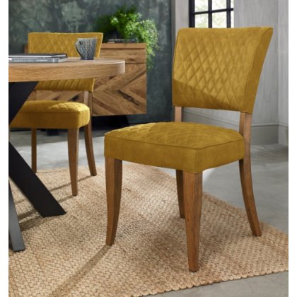Portland Logan Rustic Oak Upholstered Chair - Mustard Velvet