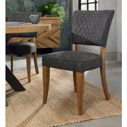 Portland Logan Rustic Oak Upholstered Chair - Dark Grey Fabric