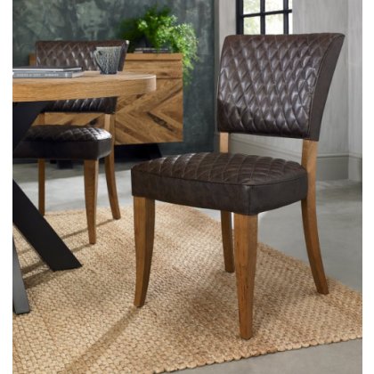 Portland Logan Rustic Oak Upholstered Chair - Old West Vintage Fabric