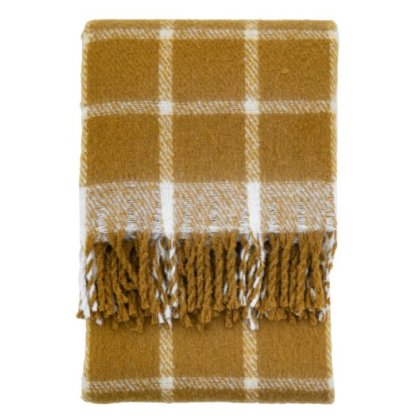 Poly Mohair Check Throw Mustard