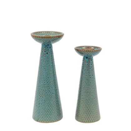 Set of 2 Porto Ceramic Glazed Candlestick Holders - Green Set of 2 Porto Ceramic Glazed Candlestick Holders - Green