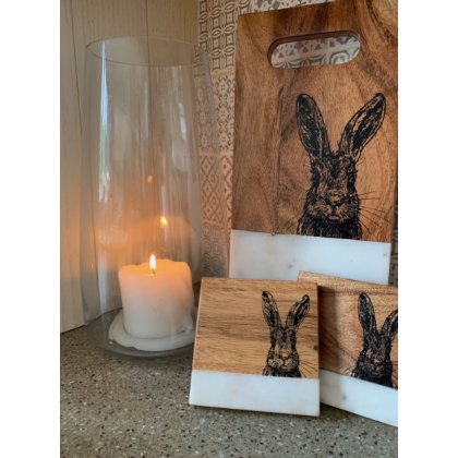 Hare Coaster White Marble Set of 4