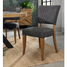 Portland Logan Rustic Oak Upholstered Chair - Dark Grey Fabric