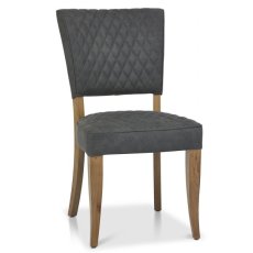 Portland Logan Rustic Oak Upholstered Chair - Dark Grey Fabric