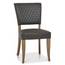 Portland Logan Rustic Oak Upholstered Chair - Old West Vintage Fabric