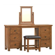 Dallow Rustic Double Pedestal Dressing Table and Stool Set