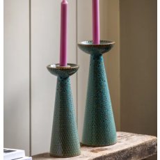 Set of 2 Porto Ceramic Glazed Candlestick Holders - Green