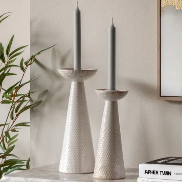 Set of 2 Porto Ceramic Glazed Candlestick Holders - White Set of 2 Porto Ceramic Glazed Candlestick Holders - White
