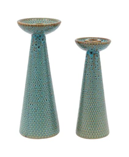 Set of 2 Porto Ceramic Glazed Candlestick Holders - Green Set of 2 Porto Ceramic Glazed Candlestick Holders - Green
