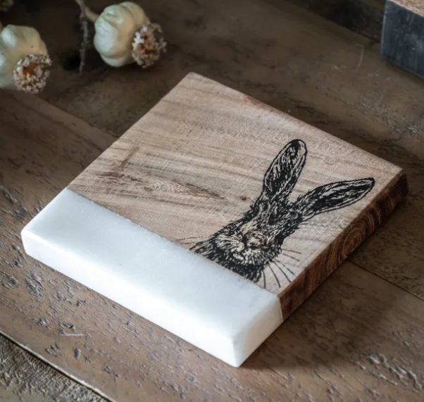Hare Coaster White Marble Set of 4 Hare Coaster White Marble Set of 4