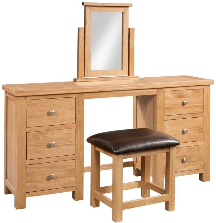 Dallow Oak Double Pedestal Dressing Table and Stool Set Dallow Oak Double Pedestal Dressing Table and Stool Set