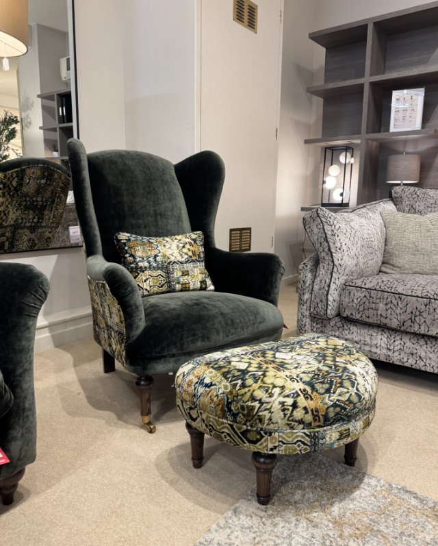 Spink & Edgar Crawford Wing Chair & Stool (WAS: £2,707 / NOW: £1,299) Spink & Edgar Crawford Wing Chair & Stool (WAS: £2,707 / NOW: £1,299)