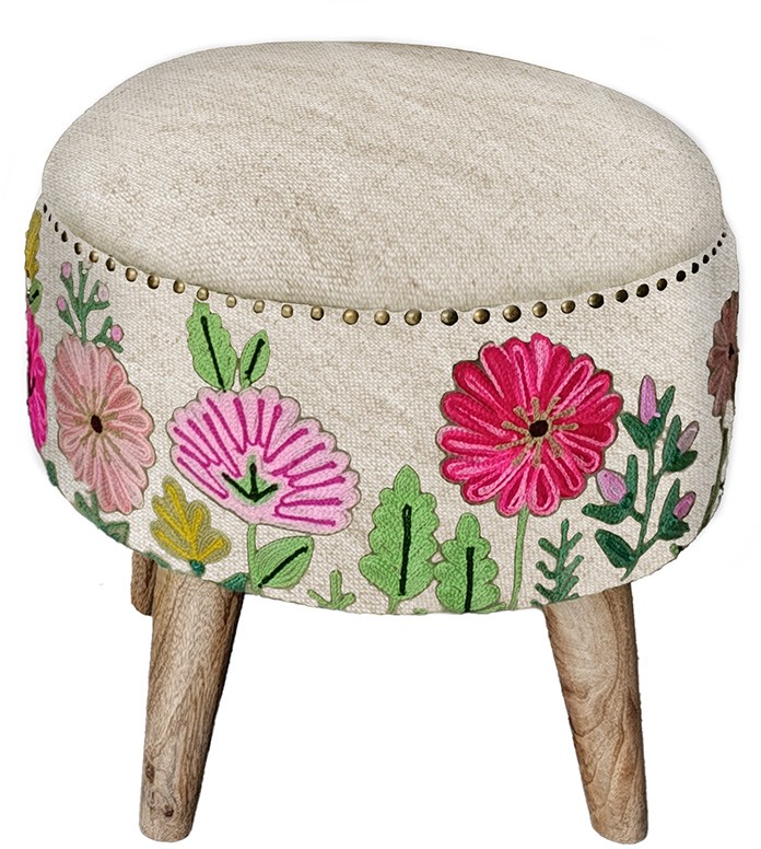 Boho Linen Pink Footstool Boho Linen Pink Footstool