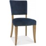 Portland Rustic Oak Dark Blue Velvet Upholstered Chair